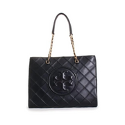 Tory Burch Fleming Soft Chain Tote – Black Lamb Leather Diamond Quilted Shoulder Bag
