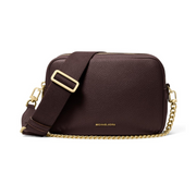 Michael Kors Bryant Medium Double Zip Chain Camera Crossbody Bag – Gold-Tone Hardware / Pebble Leather / Chocolate