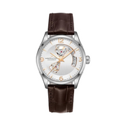 Hamilton Jazzmaster Open Heart Automatic Watch – Swiss Made, 42mm Stainless Steel Case, Silver Dial, Brown Leather Strap