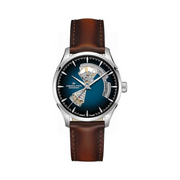 Hamilton Jazzmaster Open Heart Automatic Watch – Swiss Made, 40mm Stainless Steel Case, Blue Dial, Brown Leather Strap