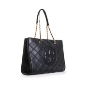 Tory Burch Fleming Soft Chain Tote – Black Lamb Leather Diamond Quilted Shoulder Bag