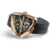 Hamilton Ventura Elvis80 Skeleton Automatic Watch – Swiss Made, 42.5x44.6mm Rose PVD Stainless Steel Case, Black Dial, Black Rubber Strap