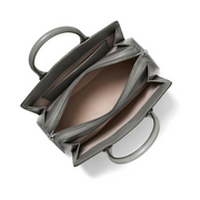 Michael Kors Laila Medium Satchel – Nickel-Tone Hardware / MK Debossed Burnished Logo Leather / Storm