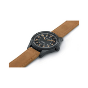 Hamilton Khaki Field Titanium Automatic Watch – Swiss Made, 42mm Titanium Black PVD Case, Black Dial, Brown Leather Strap