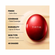 TIRTIR Mask Fit Red Cushion Foundation – Full Coverage, Weightless Korean BB Foundation with Satin Glow Finish (#21N Ivory, 0.63 Fl Oz)