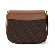 Michael Kors Emilia Small Saddle Crossbody Bag – Gold-Tone Hardware / MK Signature Coated Twill / Brown/Acorn