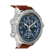 Hamilton Khaki Aviation X-Wind GMT Chronograph Quartz Watch – Swiss Made, 46mm Stainless Steel Case, Blue Dial, Brown Leather Strap