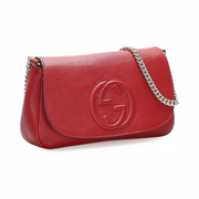 Gucci Soho Interlocking GG Red Leather Chain Flap Shoulder Bag – Made in Italy