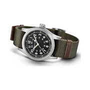 Hamilton Khaki Field Mechanical 38mm Watch – Swiss Made, Stainless Steel Case, Black Dial, Green NATO Strap