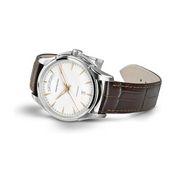 Hamilton Jazzmaster Day Date Automatic Watch – Swiss Made, 40mm Stainless Steel Case, White Dial, Leather Strap