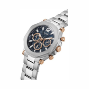 GUESS Men’s 46mm Silver-Tone Watch with Blue Dial – Water Resistant Stainless Steel Timepiece