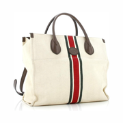 Gucci Pre-Loved Foldable Web Tote – Small Neutral Canvas & Leather