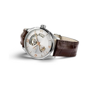 Hamilton Jazzmaster Open Heart Automatic Watch – Swiss Made, 42mm Stainless Steel Case, Silver Dial, Brown Leather Strap