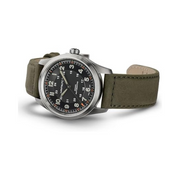 Hamilton Khaki Field Titanium Auto Watch – Swiss Made, 38mm Titanium Case, Black Dial, Green Leather Strap