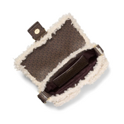 Michael Kors Colby Medium Shoulder Bag – Gold-Tone Hardware / Faux Natural Curly Shearling with Brown MK Signature Trim / Natural Multi