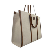 Tory Burch Blake Canvas Jumbo Tote – Natural Classic Cuoio, Canvas & Leather Trim, Gold Hardware, Dual Top Handles