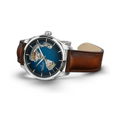 Hamilton Jazzmaster Open Heart Automatic Watch – Swiss Made, 40mm Stainless Steel Case, Blue Dial, Brown Leather Strap