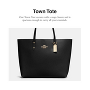 Coach Women's Town Tote – Polished Pebble Leather Spacious Handbag, Snap Closure, Iconic Everyday Tote