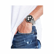 GUESS Men’s Analog Stainless Steel Watch | Black Multi-Function Dial & 44mm Silver-Tone Case