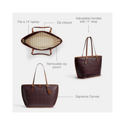 Coach Taxi Tote in Signature Canvas – Black Currant Sable | Elegant Everyday Work Tote with Laptop Compartment
