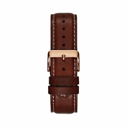 GUESS Men’s 46mm Rose Gold-Tone Stainless Steel Chronograph Watch | Blue Dial & Brown Leather Strap