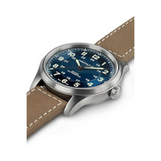 Hamilton Khaki Field Titanium Automatic Watch – Swiss Made, 42mm Titanium Case, Blue Dial, Brown Leather Strap