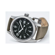 Hamilton Khaki Field Mechanical Watch – Swiss Made, 38mm Stainless Steel Case, Green Dial, Green Canvas Strap