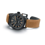 Hamilton Khaki Field Titanium Automatic Watch – Swiss Made, 42mm Titanium Black PVD Case, Black Dial, Brown Leather Strap