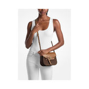 Michael Kors Emilia Small Saddle Crossbody Bag – Gold-Tone Hardware / MK Signature Coated Twill / Brown/Acorn