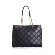 Tory Burch Fleming Soft Chain Tote – Black Lamb Leather Diamond Quilted Shoulder Bag