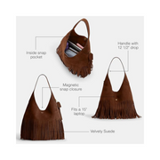 Coach Brooklyn Fringe Shoulder Bag 39 – Luxurious Suede Hobo Style, Spacious Design, Fits 15