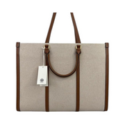 Tory Burch Blake Canvas Jumbo Tote – Natural Classic Cuoio, Canvas & Leather Trim, Gold Hardware, Dual Top Handles