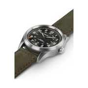 Hamilton Khaki Field Titanium Auto Watch – Swiss Made, 38mm Titanium Case, Black Dial, Green Leather Strap