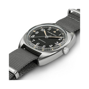 Hamilton Khaki Aviation Pilot Pioneer Mechanical Watch – Swiss Made, 36x33mm Stainless Steel Case, Black Dial, Grey NATO Strap