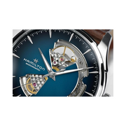 Hamilton Jazzmaster Open Heart Automatic Watch – Swiss Made, 40mm Stainless Steel Case, Blue Dial, Brown Leather Strap