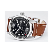 Hamilton Khaki Field Automatic Watch – Swiss Made, 42mm Stainless Steel Case, Black Dial, Leather Strap