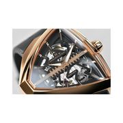 Hamilton Ventura Elvis80 Skeleton Automatic Watch – Swiss Made, 42.5x44.6mm Rose PVD Stainless Steel Case, Black Dial, Black Rubber Strap