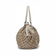 Gucci Pre-Loved Sukey Boston Handbag – White GG Canvas with Leather Trim