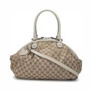 Gucci Pre-Loved Sukey Boston Handbag – White GG Canvas with Leather Trim