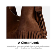 Coach Brooklyn Fringe Shoulder Bag 39 – Luxurious Suede Hobo Style, Spacious Design, Fits 15