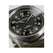 Hamilton Khaki Field Titanium Auto Watch – Swiss Made, 38mm Titanium Case, Black Dial, Green Leather Strap