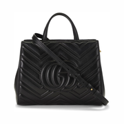 Gucci Pre-Loved GG Marmont Small Top Handle Bag – Black Chevron Leather
