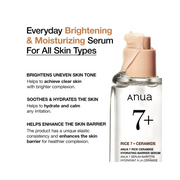 Anua Rice Ceramide 7 Hydrating Barrier Serum – Brightening & Hydrating Face Serum with Niacinamide, Hyaluronic Acid & Ceramides for Glass Skin (50ml / 1.69 fl. oz)