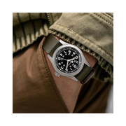 Hamilton Khaki Field Mechanical 38mm Watch – Swiss Made, Stainless Steel Case, Black Dial, Green NATO Strap