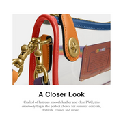 Coach Swinger Bag – Clear PVC & Smooth Leather Crossbody, Rainbow Multi Festival-Ready Design