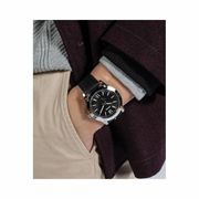GUESS Men’s 44mm Silver-Tone Watch | Black Leather Strap & Analog Dial | Classic Quartz Timepiece