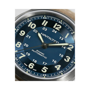 Hamilton Khaki Field Titanium Automatic Watch – Swiss Made, 42mm Titanium Case, Blue Dial, Brown Leather Strap