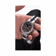 GUESS Men’s 46mm Silver-Tone Watch with Blue Dial – Water Resistant Stainless Steel Timepiece