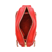 Tory Burch Thea Chain Leather Crossbody Bag – Jasper Color with Gold Hardware, Fabric Lining, and Zip Closure