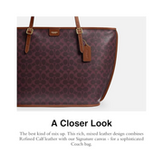 Coach Taxi Tote in Signature Canvas – Black Currant Sable | Elegant Everyday Work Tote with Laptop Compartment